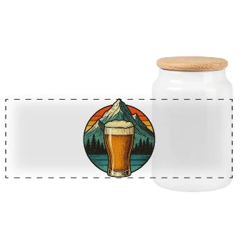 Bergblick mit Bierglas Design - Panorama Keksdose mit Holzdeckel - Weiß - Vorne