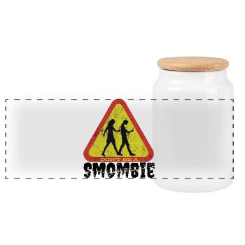 Traffic Warning Don't Be A - Panoramic Cookie Jar with Wooden Lid - white - Front