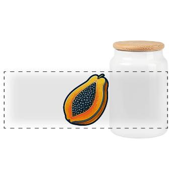 Halb Papaya Pop Art - Panorama Keksdose mit Holzdeckel - Weiß - Vorne
