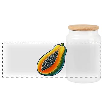 Lebendiges und farbenfrohes Papaya-Design - Panorama Keksdose mit Holzdeckel - Weiß - Vorne