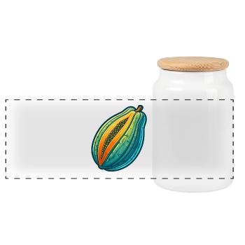 Dreiteilige bunte Papaya-Illustration - Panorama Keksdose mit Holzdeckel - Weiß - Vorne