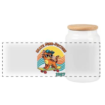Chat de patin - Boîte à biscuits avec couvercle en bois - blanc - Devant