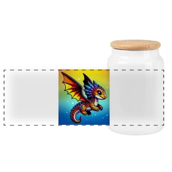 dragon - Panoramic Cookie Jar with Wooden Lid - white - Front