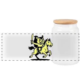 Cute Hero on Horse - Panoramic Cookie Jar with Wooden Lid - white - Front