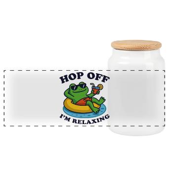 Grenouille détendue avec boisson dans la piscine - Boîte à biscuits avec couvercle en bois - blanc - Devant
