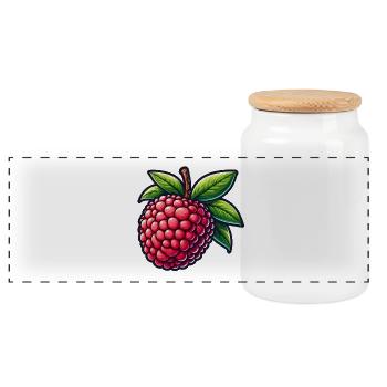 Litchi Illustrated Bright - Panoramic Cookie Jar with Wooden Lid - white - Front