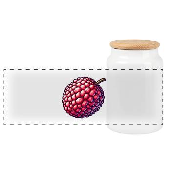 Colorful and Detailed Lychee Illustration - Panoramic Cookie Jar with Wooden Lid - white - Front