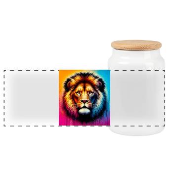lion - Panoramic Cookie Jar with Wooden Lid - white - Front