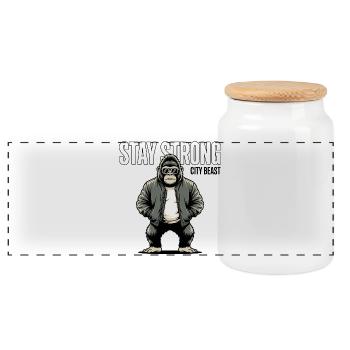 Stay Strong City Beast Gorilla - Panoramic Cookie Jar with Wooden Lid - white - Front