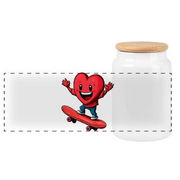 Heart Skater - Panoramic Cookie Jar with Wooden Lid - white - Front