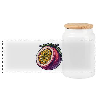 Passion Fruit Colorful Illustration - Panoramic Cookie Jar with Wooden Lid - white - Front