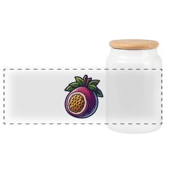 Illustration der hellen Passionsblumenfrucht - Panorama Keksdose mit Holzdeckel - Weiß - Vorne