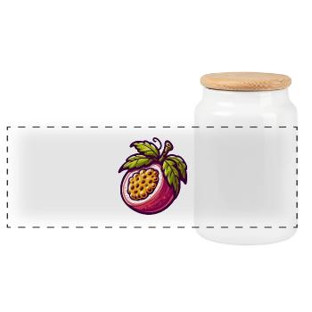 Vibrant Passionflower Fruit Illustration - Panoramic Cookie Jar with Wooden Lid - white - Front