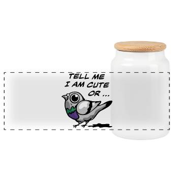 Cute Cartoon Pigeon Bird – Funny Urban Animal - Panoramic Cookie Jar with Wooden Lid - white - Front