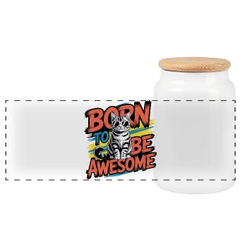 Né pour être génial, chat cool - Boîte à biscuits avec couvercle en bois - blanc - Devant