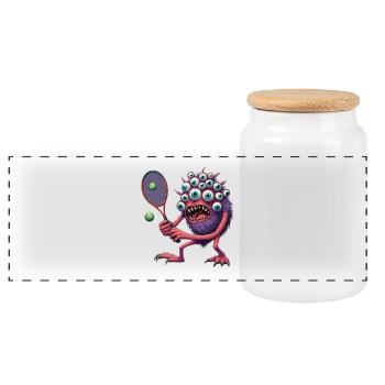 Psychedelisches Tennismonster - Panorama Keksdose mit Holzdeckel - Weiß - Vorne