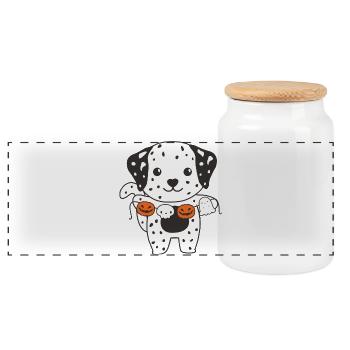 Costume de fantôme citrouille dalmatien joyeux Halloween - Boîte à biscuits avec couvercle en bois - blanc - Devant