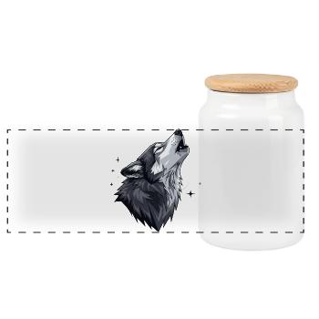 Wolf - Panoramic Cookie Jar with Wooden Lid - white - Front