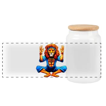 Lion Yoga - Boîte à biscuits avec couvercle en bois - blanc - Devant