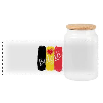 Belgische Flagge mit Herz – Grunge Design - Panorama Keksdose mit Holzdeckel - Weiß - Vorne