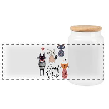 Chats Bonne humeur - Boîte à biscuits avec couvercle en bois - blanc - Devant