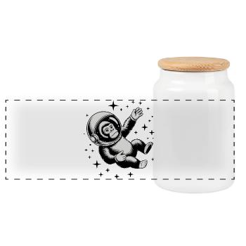 Ape in Space - Cool Astonomy Logo - Panoramic Cookie Jar with Wooden Lid - white - Front
