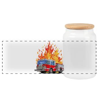 Fire brigade in action - Panoramic Cookie Jar with Wooden Lid - white - Front