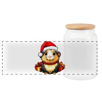 Christmas guinea pigs - Panoramic Cookie Jar with Wooden Lid - white - Front