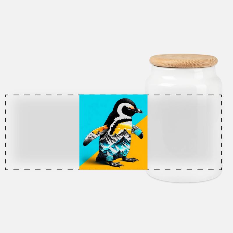 Pinguin - Panorama Keksdose mit Holzdeckel - Weiß