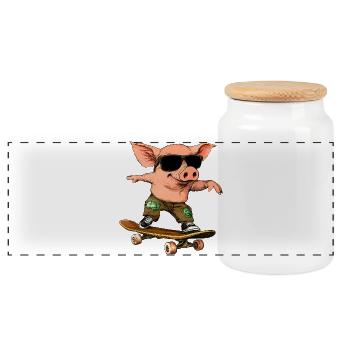 Skateboarder Piglet - Panoramic Cookie Jar with Wooden Lid - white - Front