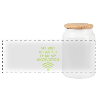 Funny WiFi Motif with Saying - Nerd Design - Panoramic Cookie Jar with Wooden Lid - white - Front