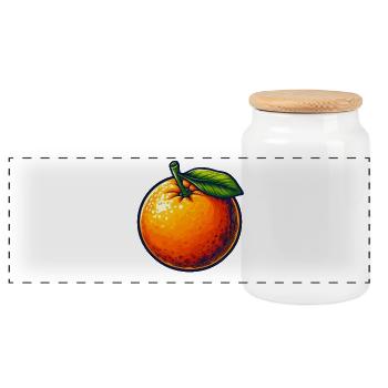 Tangerine with Leaf - Panoramic Cookie Jar with Wooden Lid - white - Front