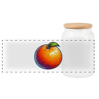 Orange Pop Art Bright Fruit - Panoramic Cookie Jar with Wooden Lid - white - Front