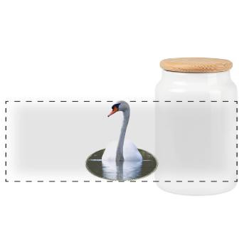 Cygne élégant sur une eau calme - Boîte à biscuits avec couvercle en bois - blanc - Devant
