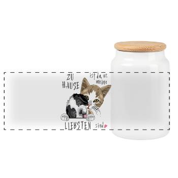 Home is where my loved ones are - Panoramic Cookie Jar with Wooden Lid - white - Front