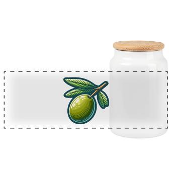 Olive branch pattern for natural clothing - Panoramic Cookie Jar with Wooden Lid - white - Front