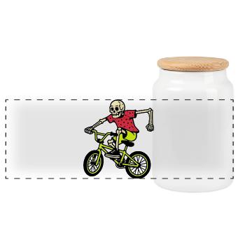 Neon BMX-Skelett im Trick – Retro Vibes - Panorama Keksdose mit Holzdeckel - Weiß - Vorne