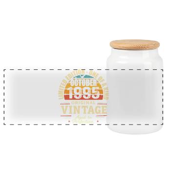 Retro October 1995 - birthday october 1995 - Panoramic Cookie Jar with Wooden Lid - white - Front