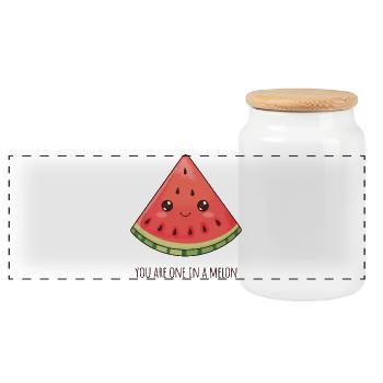 Kawaii Watermelon Slice Funny Motivational Saying - Panoramic Cookie Jar with Wooden Lid - white - Front