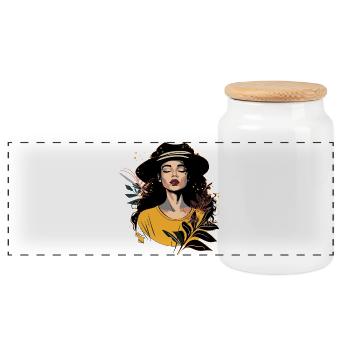 Visage de femme - Boîte à biscuits avec couvercle en bois - blanc - Devant