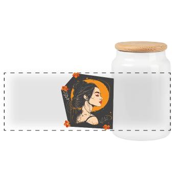 Woman's face - Panoramic Cookie Jar with Wooden Lid - white - Front