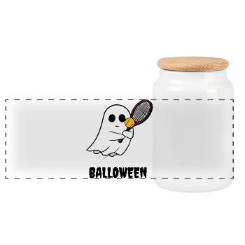 Halloween Tennis Ghost BALLOWEEN Little Ghost - Panoramic Cookie Jar with Wooden Lid - white - Front