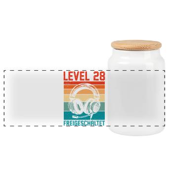 28. Geburtstag Männer Gamer Level 28 Unlocked - Panorama Keksdose mit Holzdeckel - Weiß - Vorne