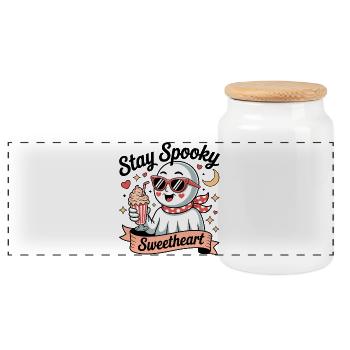 Stay Spooky Sweetheart Ghost Retro Halloween - Panoramic Cookie Jar with Wooden Lid - white - Front