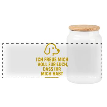 Playful Dog Motif Loving Cheeky Saying - Panoramic Cookie Jar with Wooden Lid - white - Front