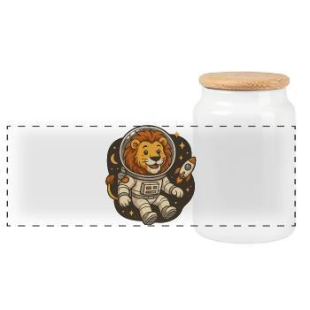 Lion en costume d'astronaute avec fusée - Boîte à biscuits avec couvercle en bois - blanc - Devant