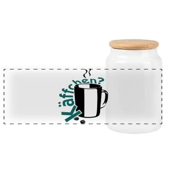 Coffee? - Panoramic Cookie Jar with Wooden Lid - white - Front