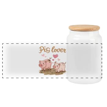 Verliebte Schweine in Aquarell - Panorama Keksdose mit Holzdeckel - Weiß - Vorne