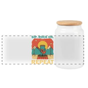 Concert-style guitarist coffee mug - Panoramic Cookie Jar with Wooden Lid - white - Front