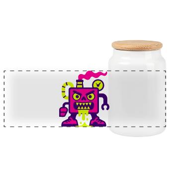 Pop Art Monstermaschine  - Panorama Keksdose mit Holzdeckel - Weiß - Vorne